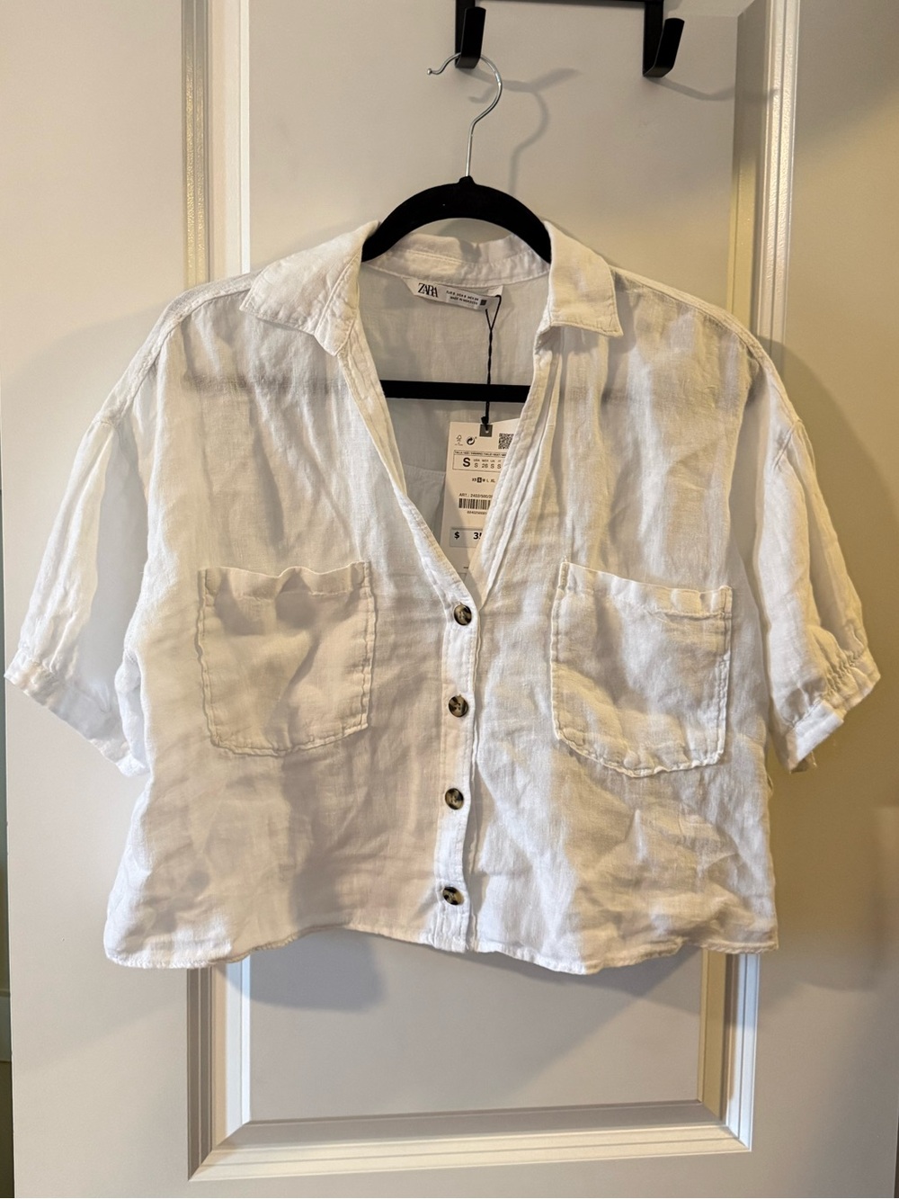 Zara White Linen-Blend Button Down Women’s Shirt